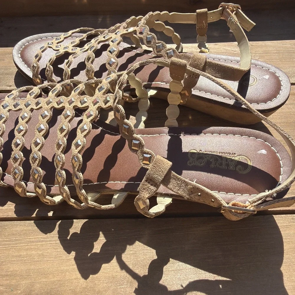 Carlos by Carlos Santana Sandals Womens 7.5 M Gladiator Brown Gold Open Toe